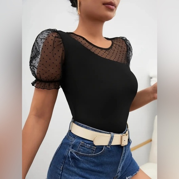 NEW- Sheer Dot Mesh Top - Picture 3 of 4
